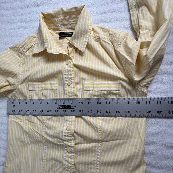 Club Monaco Womens Yellow White Striped Button-Down Shirt Size Small 3/4 Sleeve - Picture 7 of 8
